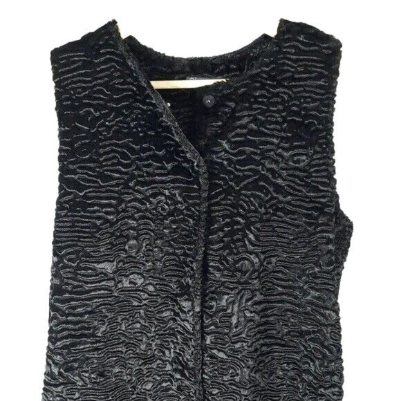 Adrianna Papell Vest Black Size Small Textured Snap Close Knit Back Faux Fur - Picture 2 of 9